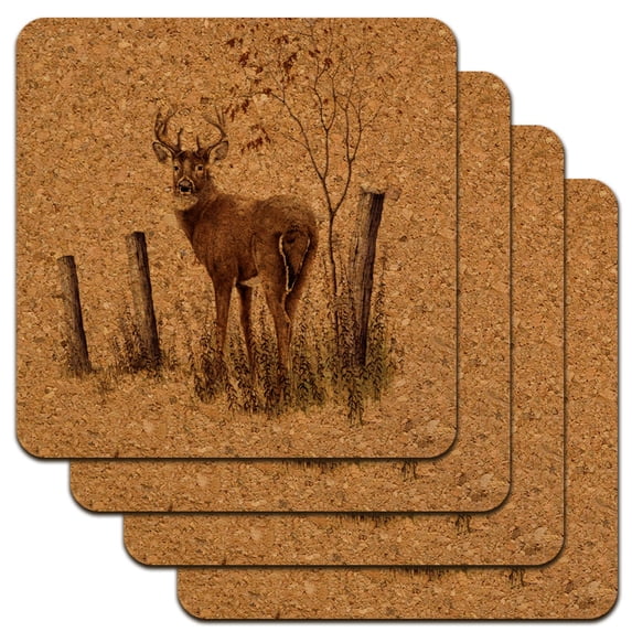 Deer Buck at the Fence Low Profile Novelty Cork Coaster Set