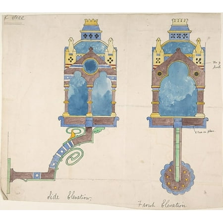 Design for a Church Wall Lantern Front and Side Elevations Poster Print by Attributed to Richardson Ellson & Co (British) (18 x