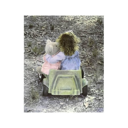- Little Girl with Her Teddy Bear Riding in a Toy Car Print Wall Art By Nora Hernandez