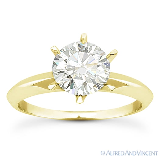 Alfred Vincent Round Cut Charles Colvard Moissanite 6 Prong Knife Edge Solitaire Engagement Ring In 14k Yellow Gold Walmart Com Walmart Com