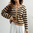 thumbnail image 2 of Odeerbi Striped Knit Cardigan Sweaters For Women Loose Winter Sweater 2025 Fashion Border Single Breasted Sweater Khaki, 2 of 5