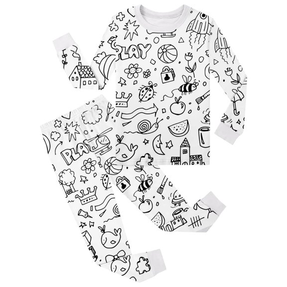 Tisuna Fall Pajamas Set For Kids Girls Cozy Long Sleeve Crew Neck Diy Graphic Print Tops And Pants Sleepwear Children'S 2 Pieces Loungewear Clothing Set Size 2-3 Years