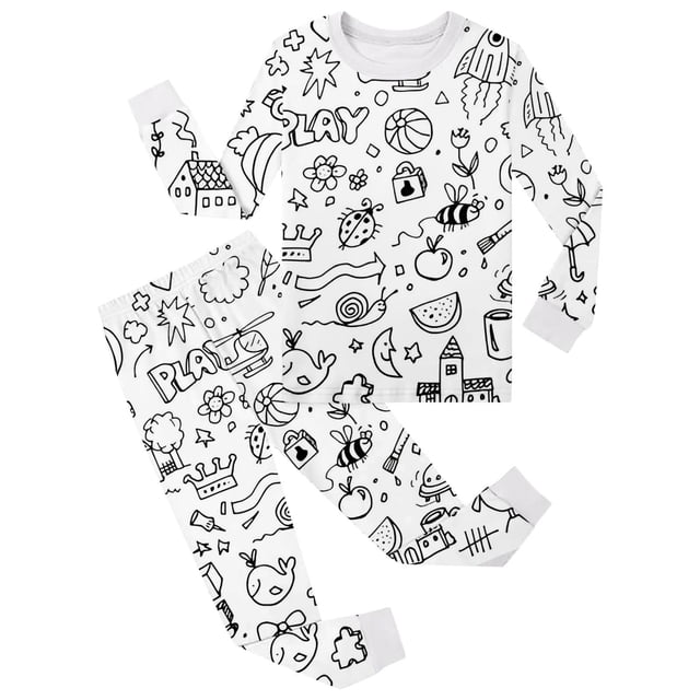Hiiyo Ensembles de Pyjama Dessin DIY pour Garçons Tout-Petits Coloriage Manches Longues Col Rond T-Shirt Pantalon