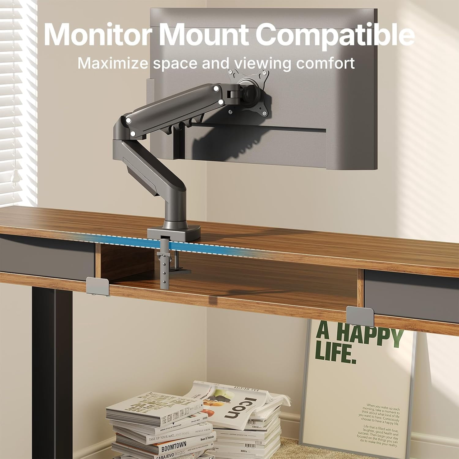 40 x 24 Inch Small Electric Standing Desk with 2 Drawers, Height Adjustable Sit Stand Desk with 4 Memory Settings, Walnut