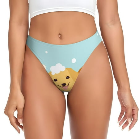 Qokaie Cute Dog In Bathtub1 Printed Women s Cotton Thong Underwear  Sexy Breathable Panties G-string-X-Small