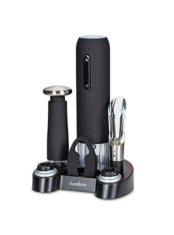 IVATION Includes Electric Wine Bottle Opener, Vacuum Wine Preserver, 2 Bottle Stoppers, Foil Cutter and Charging Base