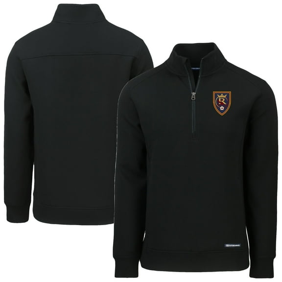 Men's-Cutter & Buck  Black Real Salt Lake Roam Eco Recycled Tri-Blend Quarter-Zip Sweatshirt