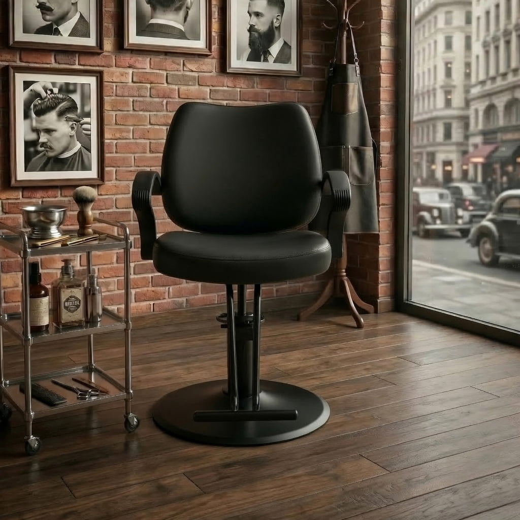 Hydraulic Barber Styling Chair with 360-Degree Swivel and Chrome Base, Heavy-Duty Beauty Salon Chair with PU Leather Upholstery, Black