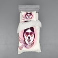 thumbnail image 2 of Ambesonne Animal Bedding Set 4 Pcs, Hipster Husky Dog Hearts, Queen, Pink Cream Black, 2 of 3