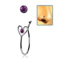 thumbnail image 2 of iJewelry2 Purple Round Crystal Sterling Silver Illusion Stud Heart Shaped Nose Lip Non-piercing Bone Ring Clip, 2 of 2
