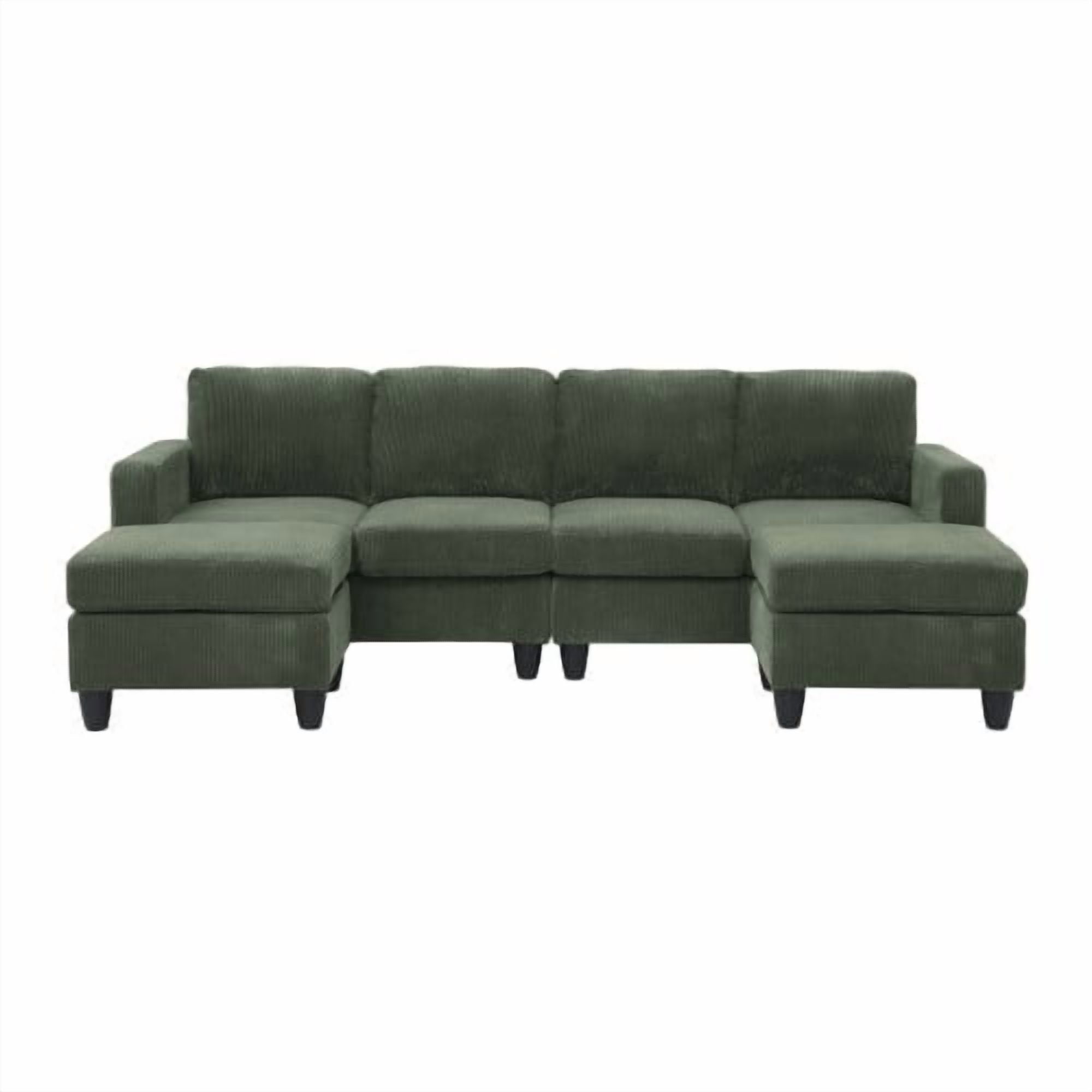 Howcool 106" Cloud Sectional Sofa with Extra Deep Seat,U Shaped Sectional Couches for Living Room,4 Seater Corduroy Sofas & Couches,Modern Apartment Couch with Double Chaise Lounge,Green