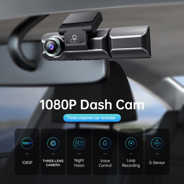 3 canales para coche DVR 4K + 1080P videocámara para coche G-Sensor IR visión nocturna (tarjeta SD 128G)
