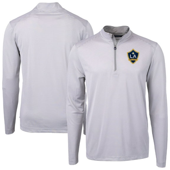Men's-Cutter & Buck  Gray LA Galaxy Big & Tall Virtue Eco Pique Micro Stripe Recycled Quarter-Zip