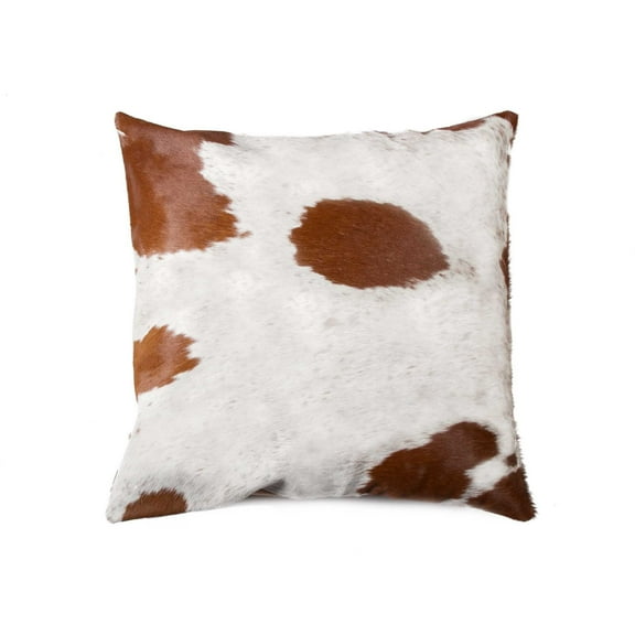18" X 18" X 5" White And Brown Cowhide Pillow