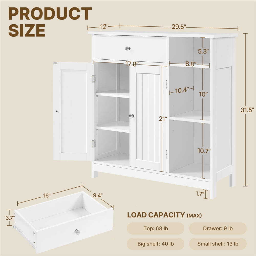Yaheetech Large Floor Cabinet Storage Organizer with Drawer & Adjustable Shelves, White