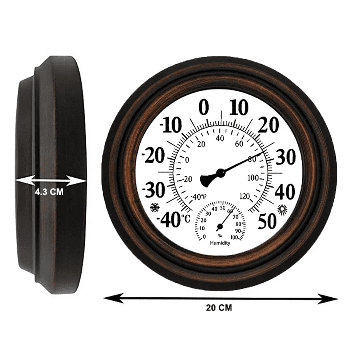 20cm Antique Indoor Outdoor Thermometer Hygrometer Temperature Humidity Meter Wall Clock Thermometer for Home Decor