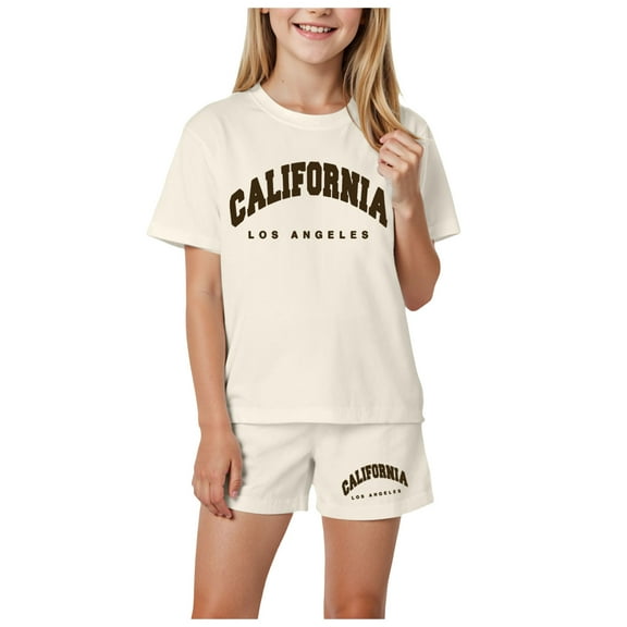 Girls 2 Piece Clothing Sets Short Sleeve T Shirt and Elastic Waist Shorts Clothes For Girls