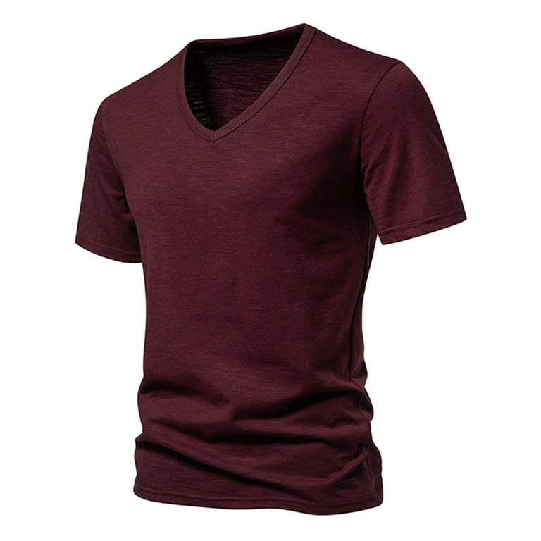 Lovskoo Shirts for Men V Neck Short Sleeve Casual Solid Color