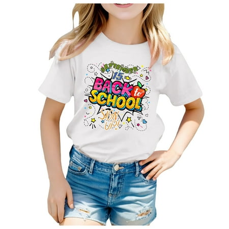 

Kids School Season Back To School Season Printed Casual Short Sleeve Top T Shirt Ting Tops for Teen Girls Toddler T Shirts Cat And Girls Clothes Tops for Toddlers Girls T Shirt Toddlers Long Sleeve