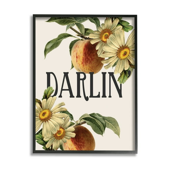 Stupell Industries Darlin' Southern Phrase Vintage Peach Tree Typography Painting Black Framed Art Print Wall Art, 11 x 14