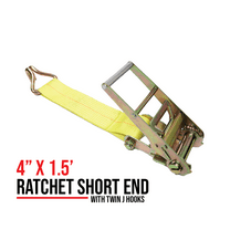 Boxer 4 IN. x 1.5 FT. Twin J Hook Ratchet Replacement End, Made for Heavy Duty 3 to 4 IN. Ratchet Straps, for Flatbed Trucks and Trailers, B/S 16,200 LBS, WLL 5,400