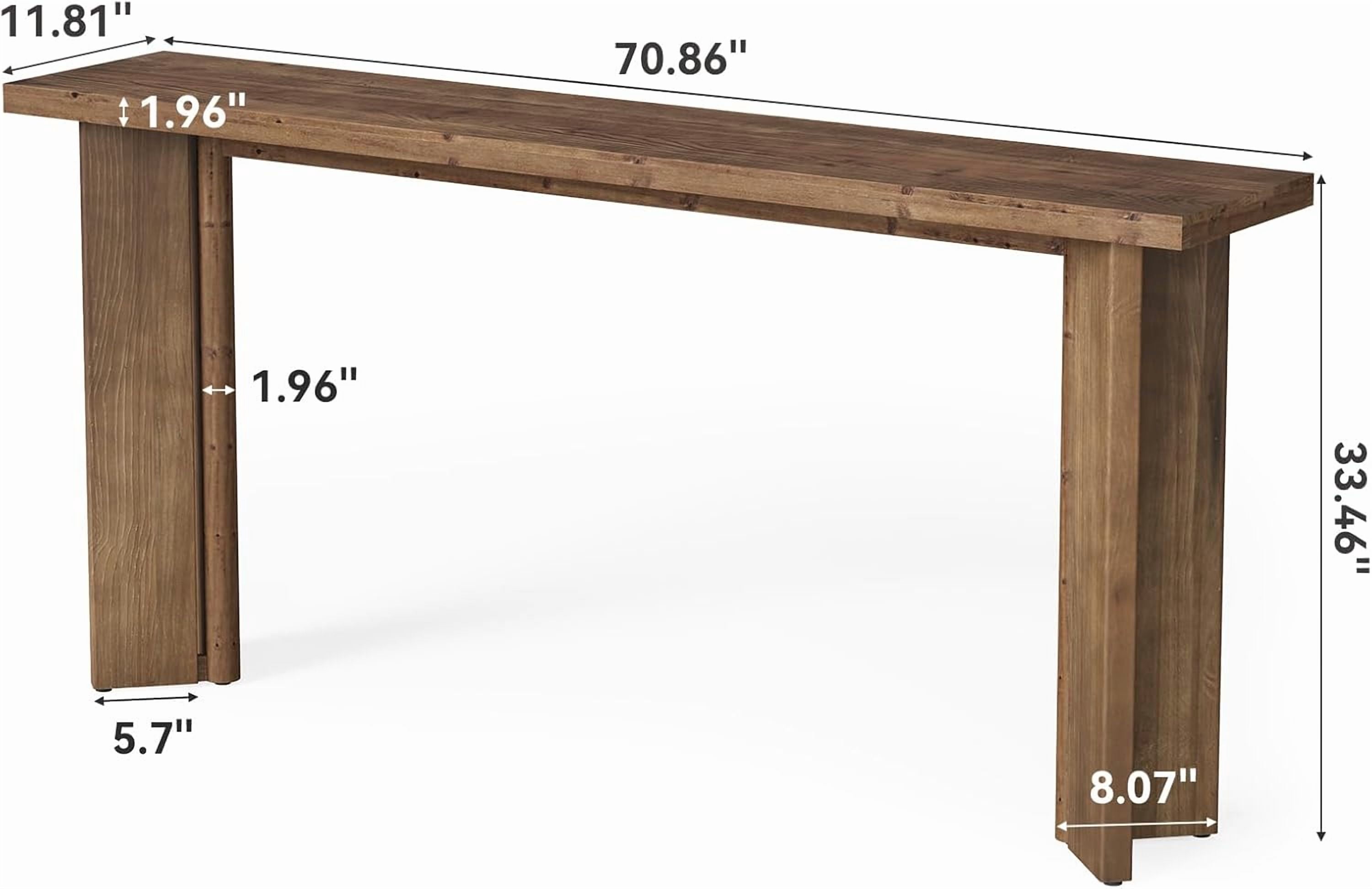 Finmind 70.9" Solid Wood Console Table, Extra Long Farmhouse Sofa Table for Entryway, Rustic Brown