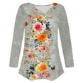 thumbnail image 7 of HOMBOM V-Neck T-Shirts for Women Trendy Gray Graphic Floral Tops Long Sleeve Womens Relaxed Fit, 7 of 7