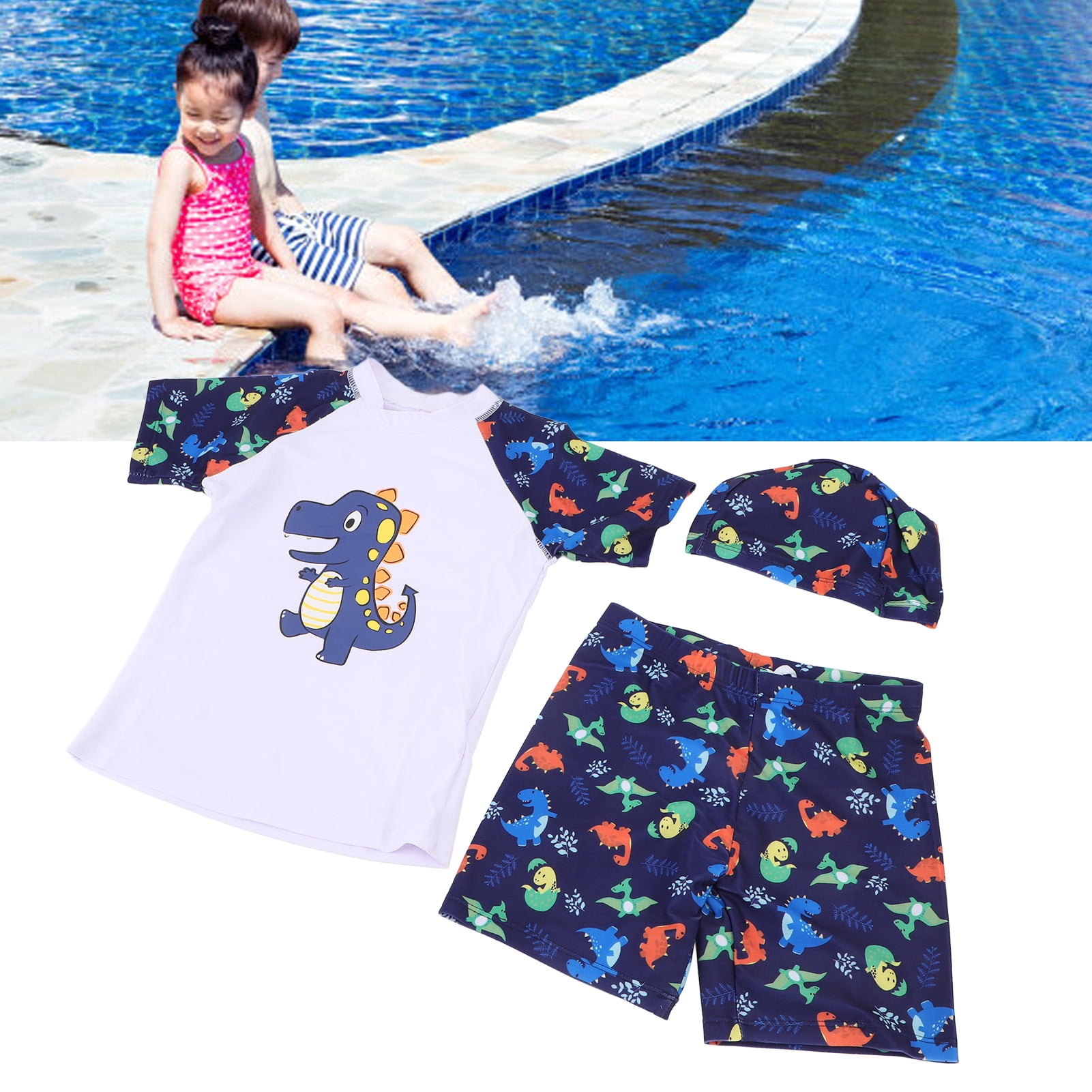Maillot De Bain Garçon 2 Pièces Manches Longues Anti-UV - Imprimé Dinosaure Lettre - Séchage Rapide Pour Plage Piscine - 10