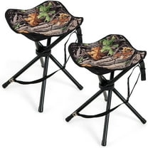 HAPPYGRILL 2-Pack Folding Hunting Stools, Lightweight Portable Chairs with Metal Frame & Carrying Strap, Outdoor Blind Chairs for Hunting Camping Fishing, Camouflage