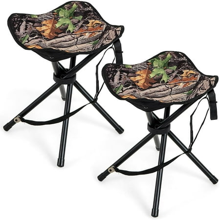 HAPPYGRILL 2-Pack Folding Hunting Stools Lightweight Portable Chairs with Metal Frame & Carrying Strap Outdoor Blind Chairs for Hunting Camping Fishing Camouflage