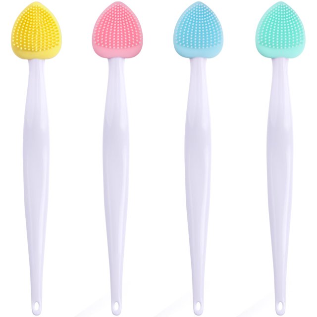 Mxxipp 4 cepillos exfoliantes de labios de silicona con forma de corazón, cepillos exfoliantes de labios, herramienta de limpieza de labios de doble cara, exfoliante, herramienta para eliminar la piel