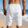 thumbnail image 5 of Domuza Linen Cargo Shorts for Men Summer Casual Loose Elastic Waist Drawstring Lightweight Beach Vacation Shorts with Pockets White M, 5 of 5