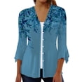 thumbnail image 3 of Sksloeg Women's Lightweight Open Front Cardigans Soft Draped Floral Printed Kimono Ruffles 3/4 Sleeve Button Down Cardigan S-3xl,Sky Blue M, 3 of 3
