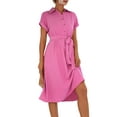 thumbnail image 2 of Innerwin Shirt Dress Button Down Ladies Midi Dresses Holiday Short Sleeve Loose Red S, 2 of 4