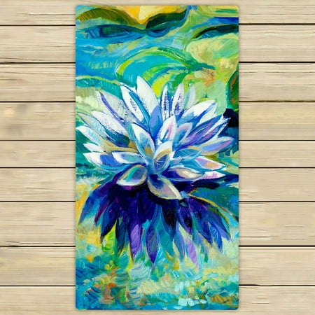 Lilies Oil Painting - PHFZK Flower Floral Towel, Oil Painting of Beautiful Water Lily Hand Towel Bath Bathroom Shower Towels Beach Towel 30x56 inches
