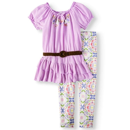 Embroidered Belted Tunic and Legging, 2-Piece Outfit Set (Little Girls, Big Girls & Big Girls (Best Outfits For Back To School)