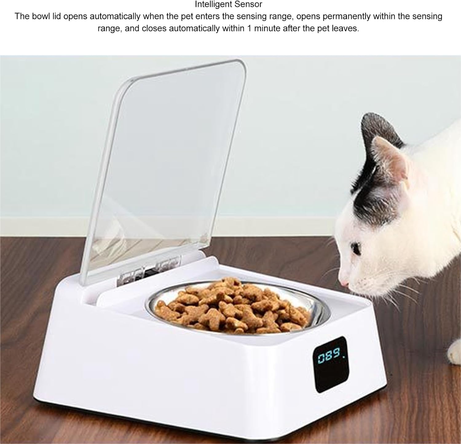 Infrared Sensor Automatic Cat Feeder with Removable Stainless Steel Bowl and Rechargeable Battery for Dogs and Cats