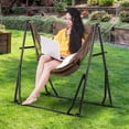 thumbnail image 4 of 2 in 1 Hammock with Stand, Outdoor Hammock Swing Chair with Portable Heavy Duty Stand, Multi-Functional Hammock Stand 480 lbs Weight Capacit-Coffee, 4 of 17