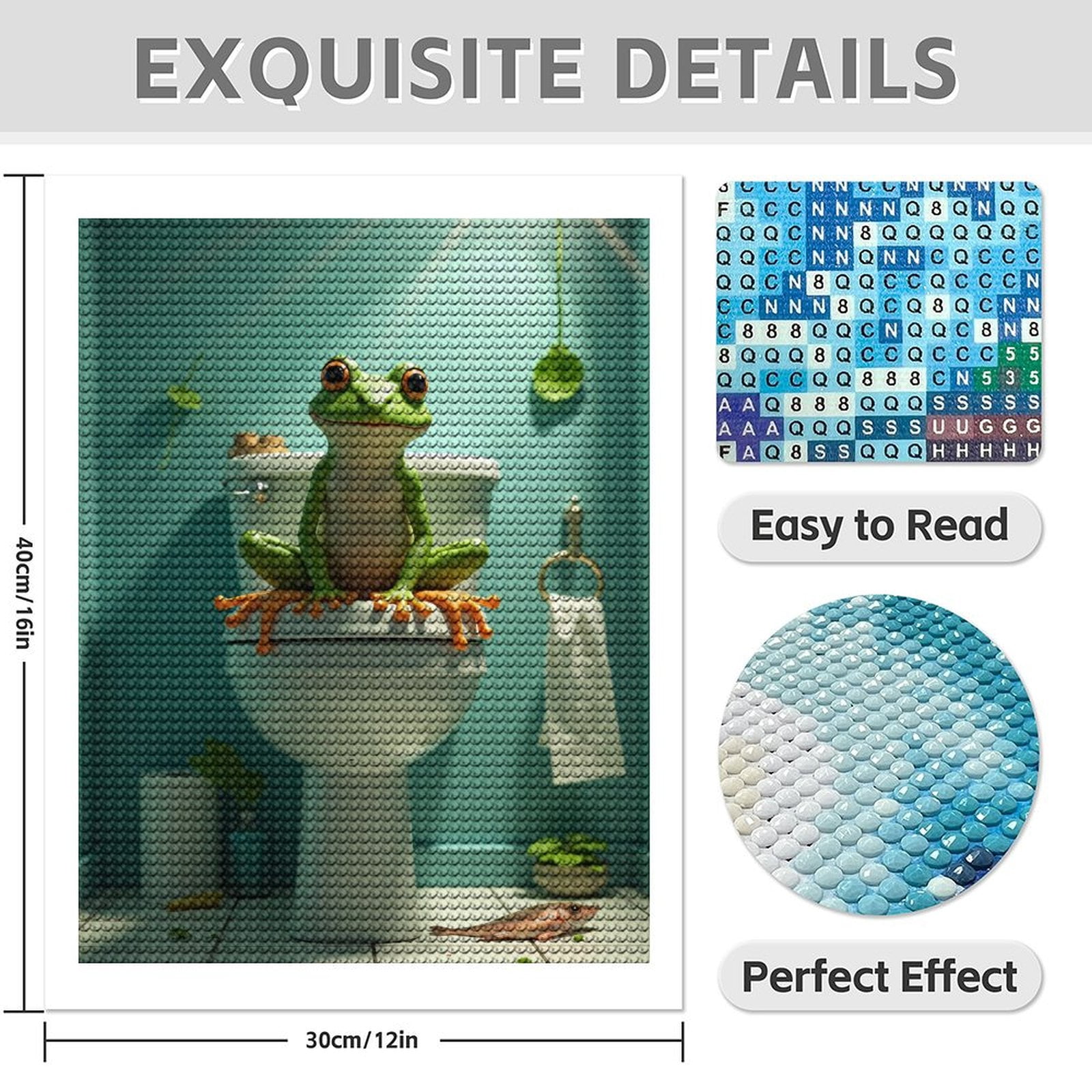 Diamond Art Kit for Adults, Frog Bathroom Pose Whimsical Scene Diamond Painting for Adults Beginners, DIY Diamond Art Painting Kits, 5D Diamond Painting Crafts for Home Decor 12x16 Frameless