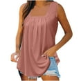thumbnail image 2 of LIZUOJUNF Clearance Pink Summer Tank Tops for Women 2025 Loose Fit Pleated Square Neck Sleeveless Shirt Curved Hem Flowy Vest Basic Cotton, 2 of 9