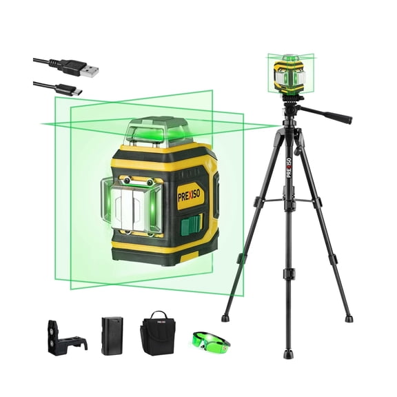 PREXISO Rechargeable 360° Self Leveling Green Laser Level with Tripod, Magn