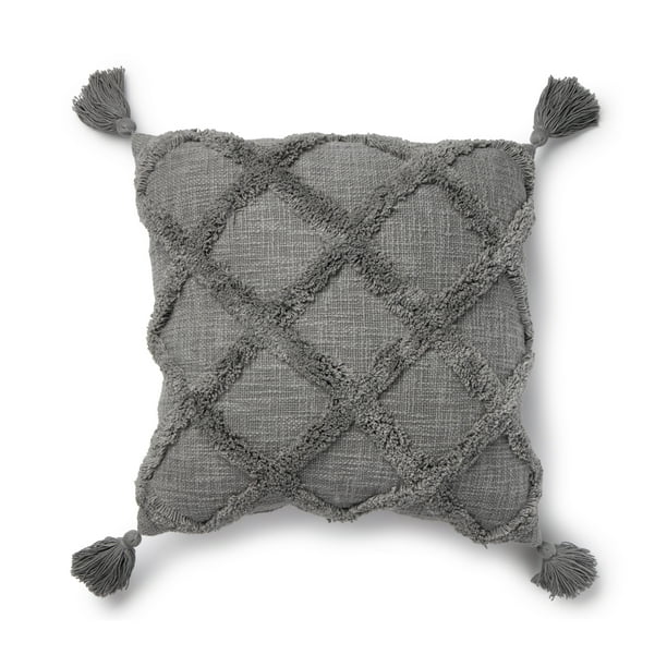 Shop Better Homes & Gardens Tufted Trellis Decorative Square Pillow, 20" x 20", Grey, Single Pack - Wa... from Walmart on Openhaus