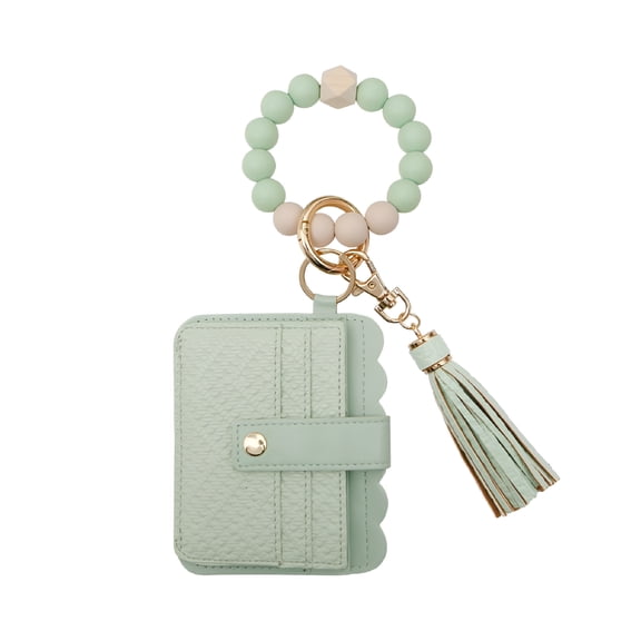 DESIGNICE Wallet Keychain Wristlet for Women Slim Wallet for Women RFID Card Holder Key Chain Wallet Women Wristlet Wallet with Tassel - White