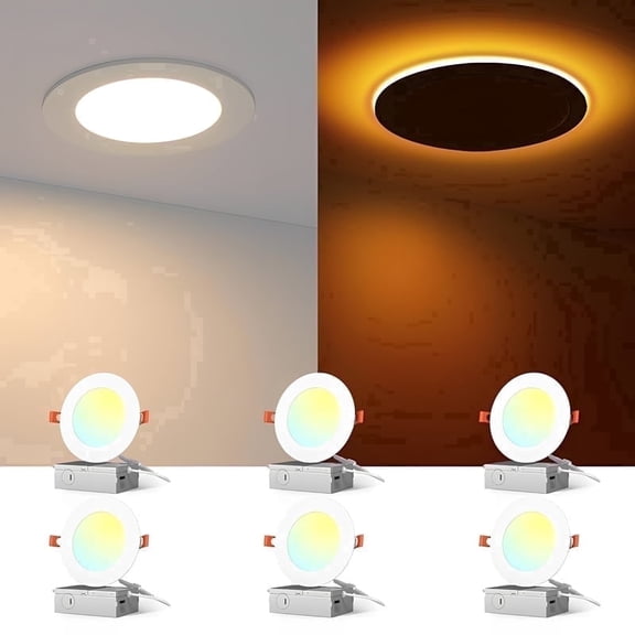 JESLED Dimmable LED Recessed Pot Lights 4 Inch 9W 6CCT Selectable Frosted 750Lm | with Backlight & Junction Box 6Pack