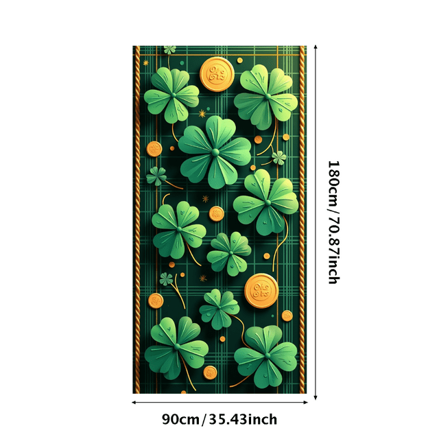 Lucky Clover Coin Pattern St Patrick's Day Party Backdrop Banner Wall Decor Green Shamrock Leaf Decoration Photography Props Background Festive Event