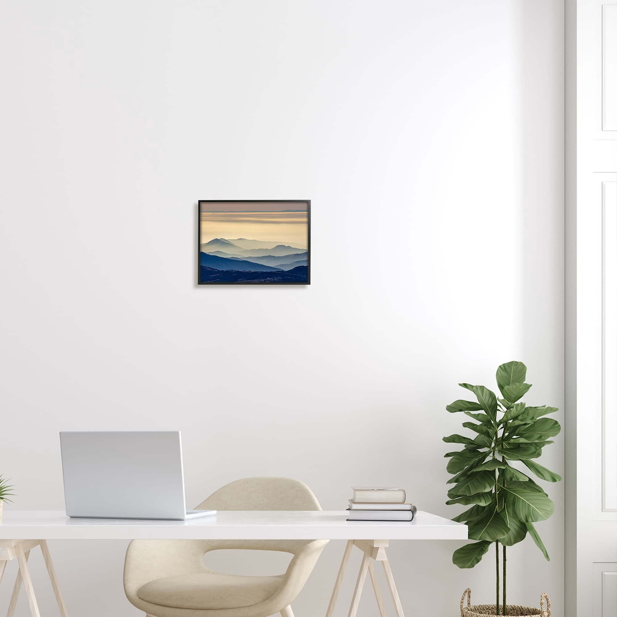 Stupell Industries Layered Foggy Mountain Range Warm Sunlit Rays Photograph Black Framed Art Print Wall Art, Design by Jeff Poe