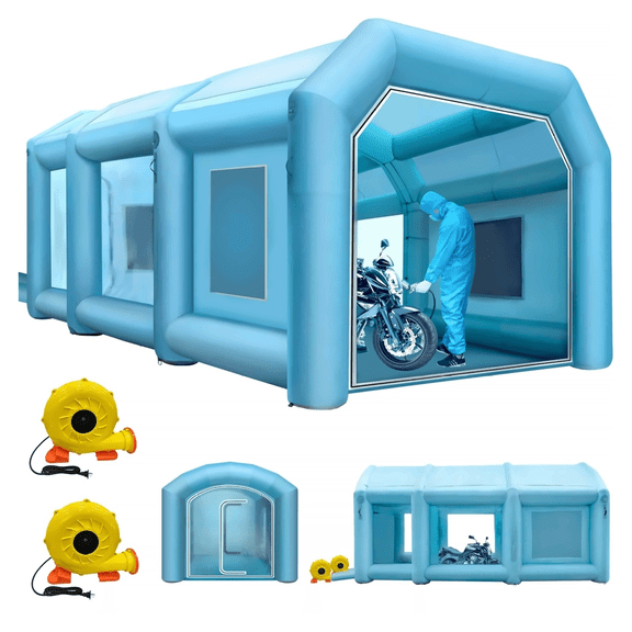 Inflatable Paint Booth Car Tent 29.5x19.7x13FT with 2 Blowers & Filters - Portable Spray Booth for Automotive Painting, Camping, DIY Projects