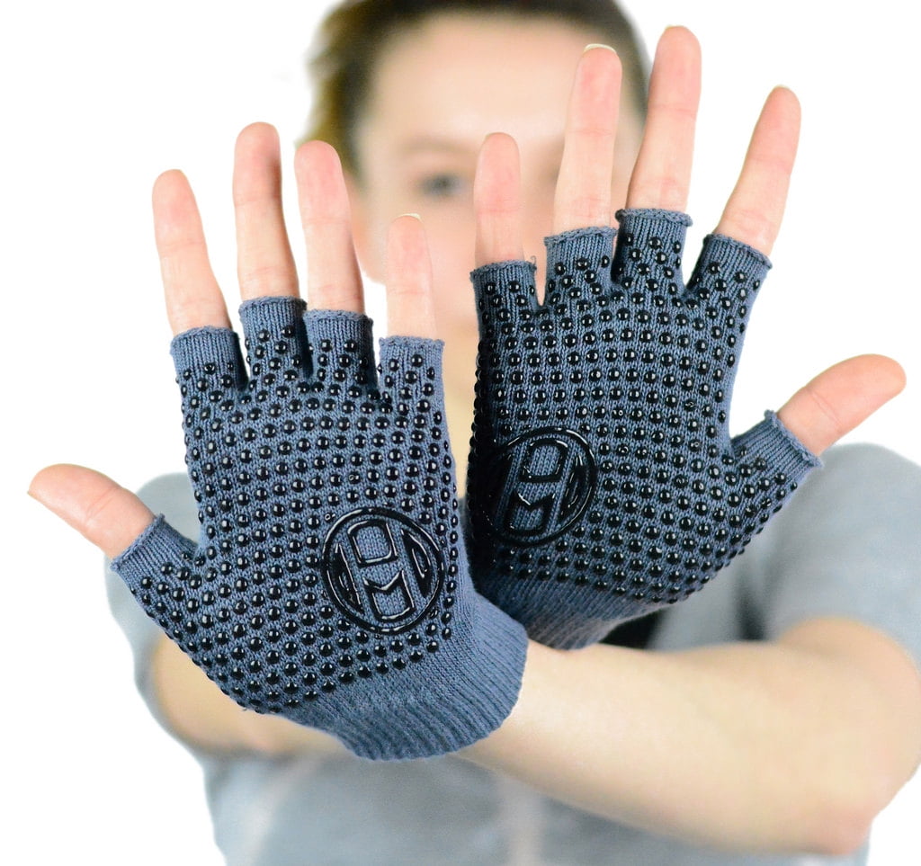 Gray and Blue Sunland Yoga Pilates Gloves Non-Slip Grip with Silicone Fingerless One Pack for Traing and Workouts Black 