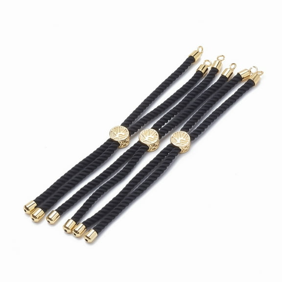 Nylon Twisted Cord Bracelet Making Slider Bracelet Making with Brass Findings Golden Black 8.7 inch~9.3 inch(22.2cm~23.8cm) 3mm hole: 1.5mm
