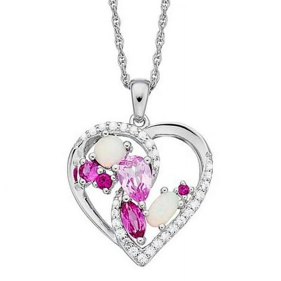Brilliance 925 Sterling Silver Created Opal, Created Ruby, Created Pink Sapphire and Created White Sapphire Pendant with 18" Chain